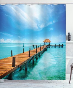 Wooden Pier Shower Curtain for Retro Coastal Bathroom Decor