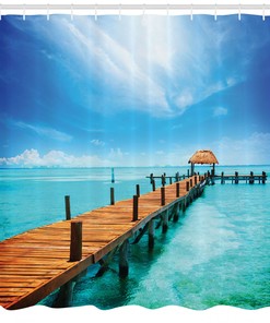 Wooden Pier Shower Curtain for Retro Coastal Bathroom Decor