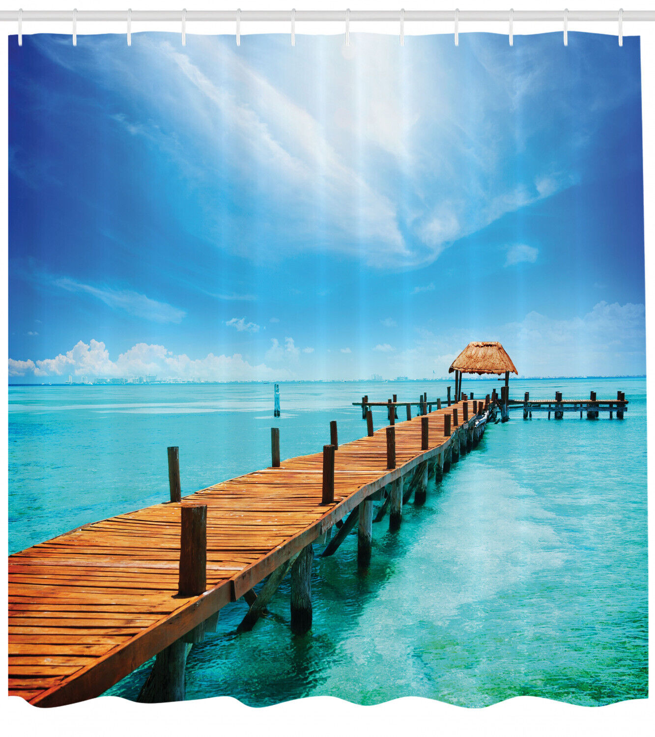 Wooden Pier Shower Curtain for Retro Coastal Bathroom Decor