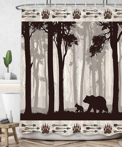 Woodland Animal Shower Curtain Rustic Cabin Bear Lodge Bathroom Set