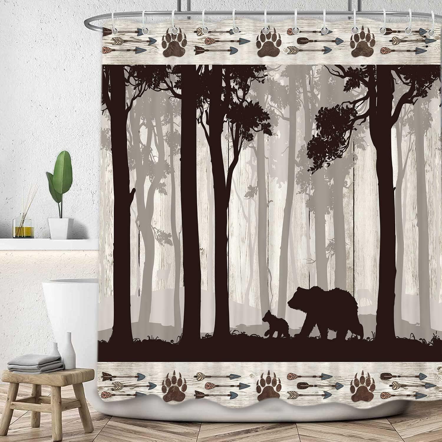 Woodland Animal Shower Curtain Rustic Cabin Bear Lodge Bathroom Set