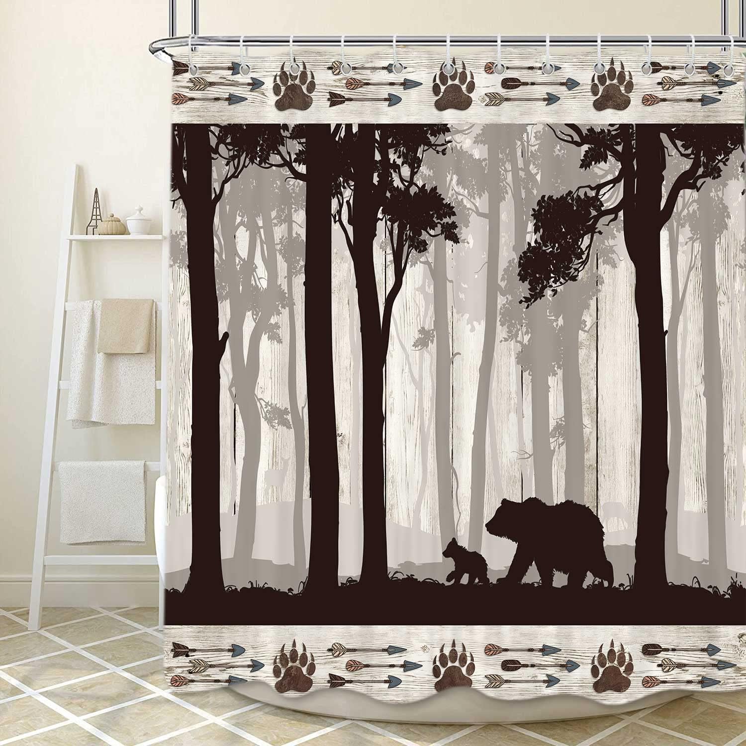 Woodland Animal Shower Curtain Rustic Cabin Bear Lodge Bathroom Set