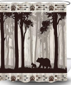 Woodland Animal Shower Curtain Rustic Cabin Bear Lodge Bathroom Set