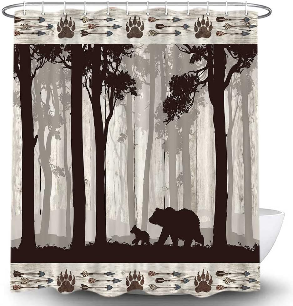 Woodland Animal Shower Curtain Rustic Cabin Bear Lodge Bathroom Set
