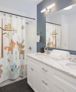 Woodland Animals Print Shower CurtainKids Bathroom Decor with Forest Creatures