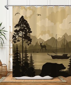 Woodland Camo Hunting Rustic Cabin Shower Curtain for Bathroom
