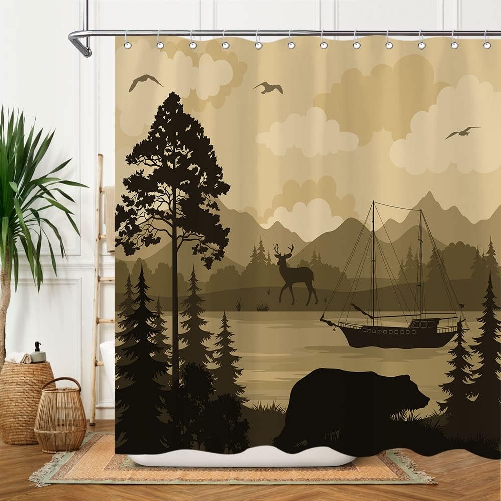 Woodland Camo Hunting Rustic Cabin Shower Curtain for Bathroom