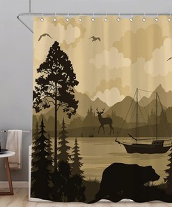 Woodland Camo Hunting Rustic Cabin Shower Curtain for Bathroom
