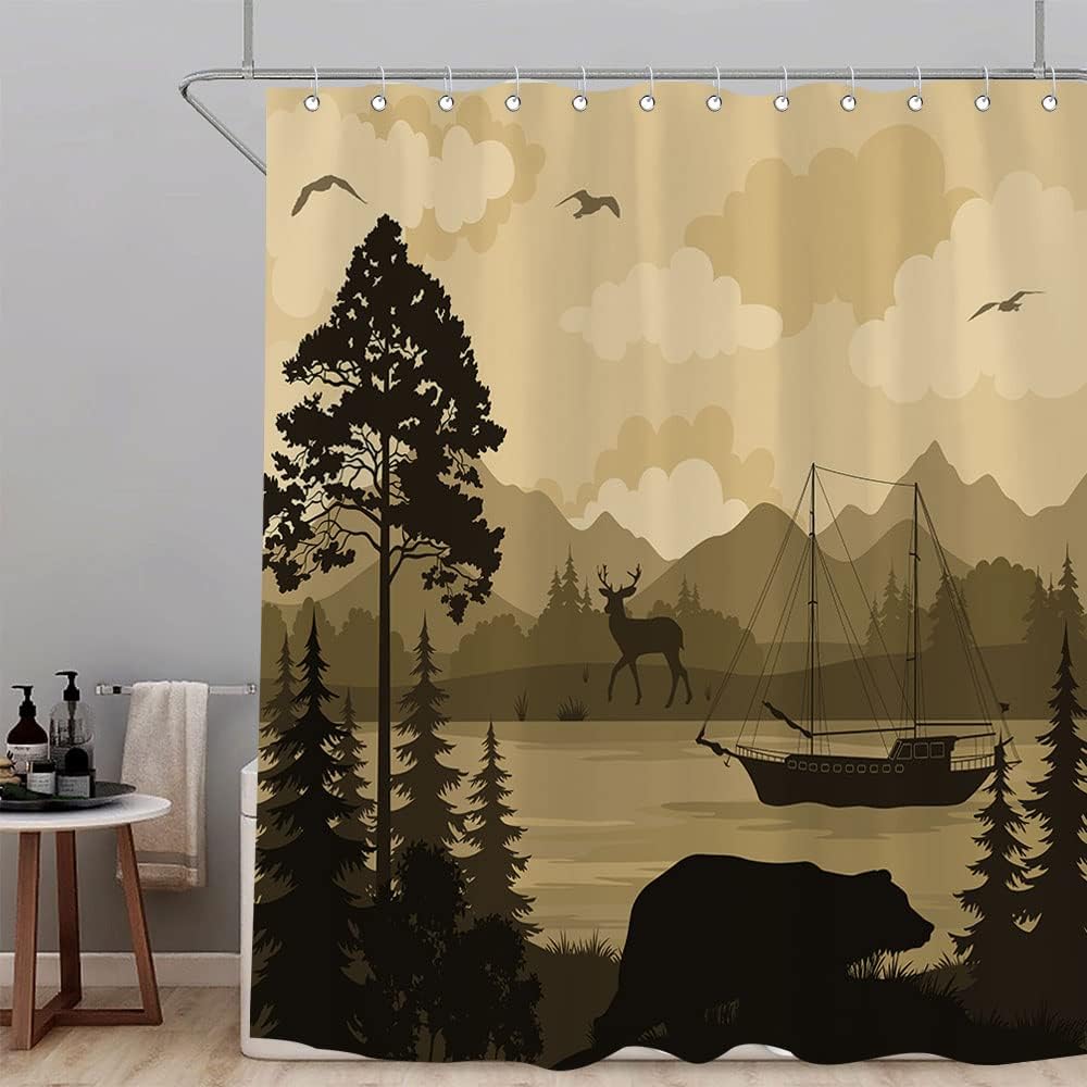 Woodland Camo Hunting Rustic Cabin Shower Curtain for Bathroom