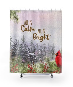 Woodland Decor Winter Scene Christmas Shower Curtain For Bathroom Decor