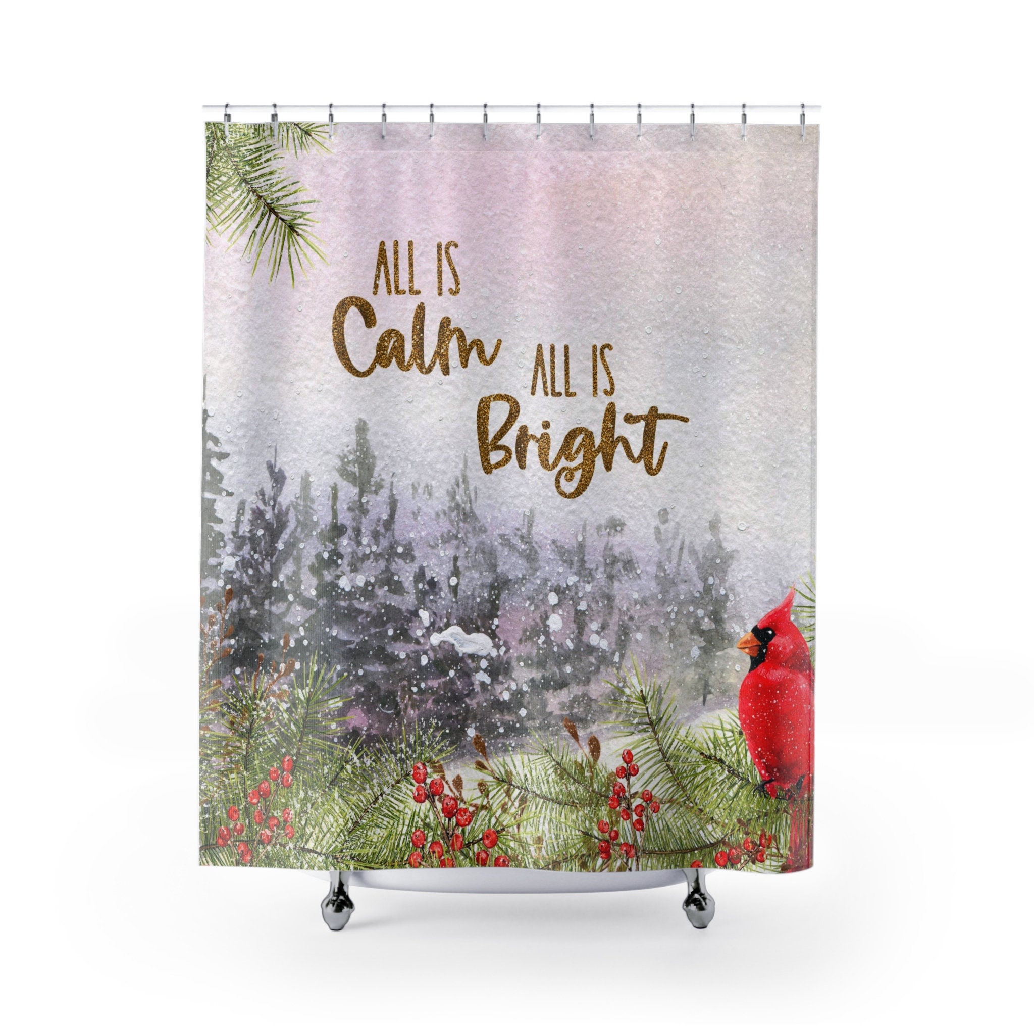 Woodland Decor Winter Scene Christmas Shower Curtain For Bathroom Decor