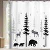 Woodland Moose Deer Rustic Cabin Shower Curtain For A Country Lodge Forest Bathroom