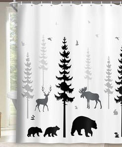 Woodland Moose Deer Rustic Cabin Shower Curtain For A Country Lodge Forest Bathroom