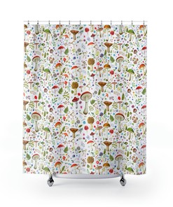 Woodland Mushroom Shower Curtain - Nature Inspired Bathroom Decor