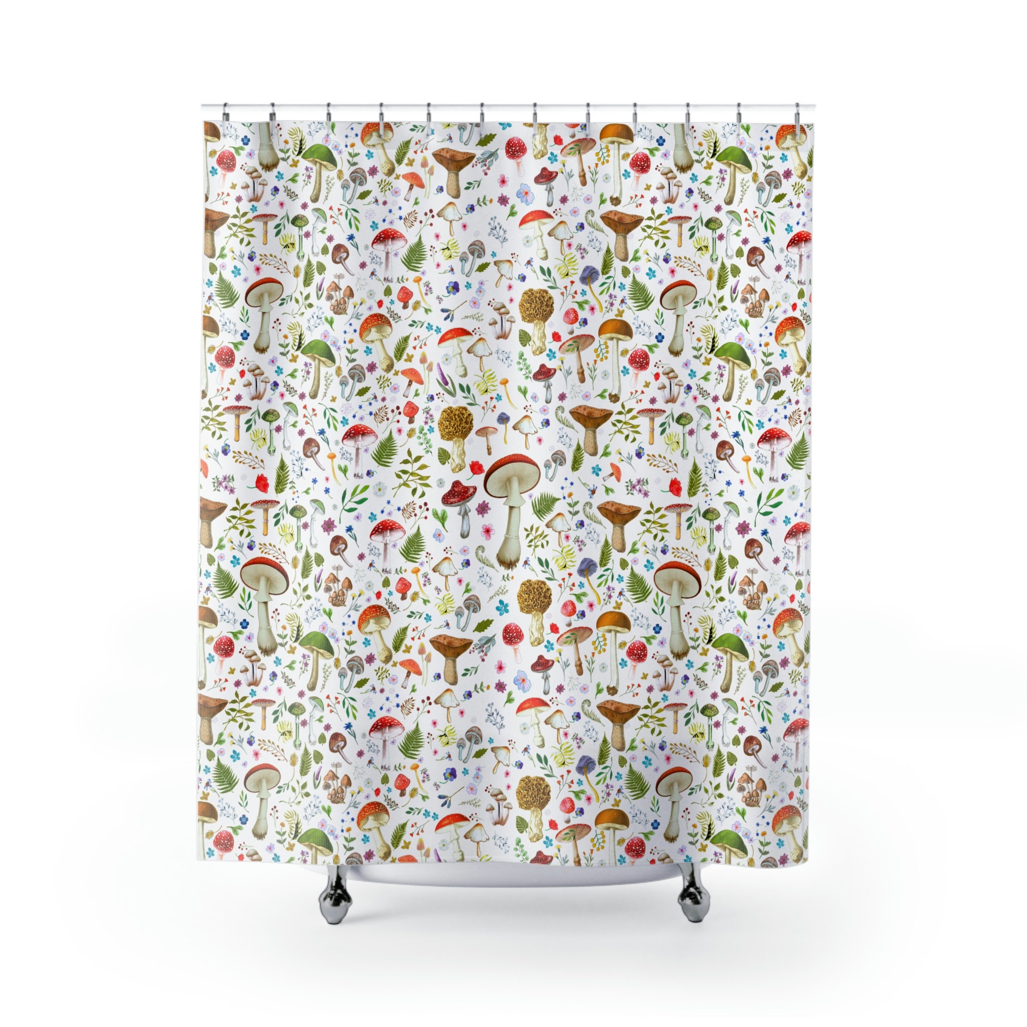 Woodland Mushroom Shower Curtain - Nature Inspired Bathroom Decor