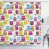 Woodland Owls Shower Curtain, Forest Celebration Friendship Print, Cloth Bathroom Decor