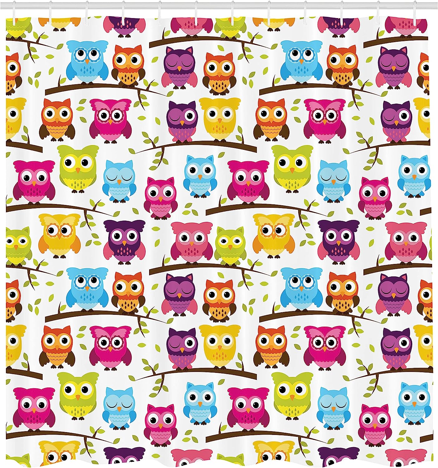 Woodland Owls Shower Curtain, Forest Celebration Friendship Print, Cloth Bathroom Decor - Image 2