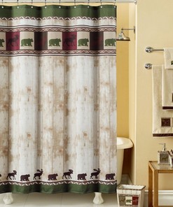 Woodland Vintage Bear Shower Curtain For Lodge-Inspired Bathroom