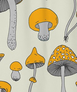 Woodland Yellow Mushroom Shower Curtain with Psychedelic Art Design for a Whimsical Bathroom