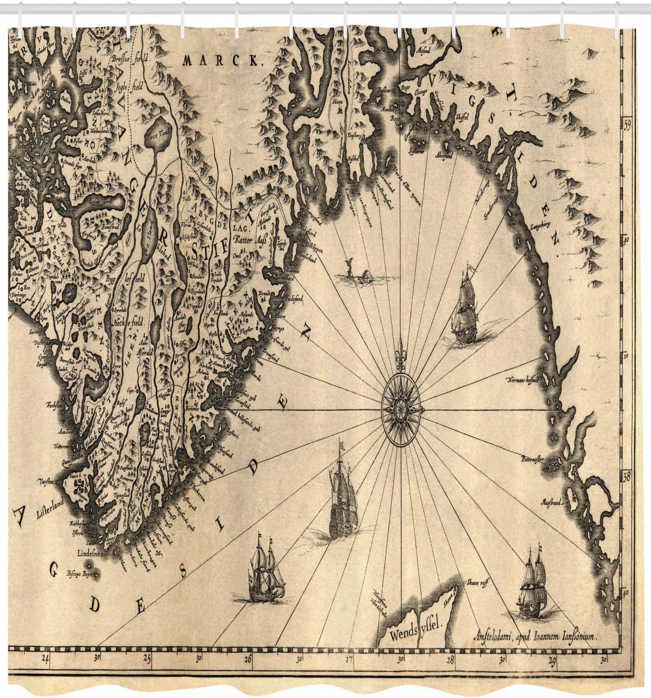 World Map Of Southern Part Norway Vikings Shower Curtain, Cream Grey Cloth Fabric Decor - Image 2