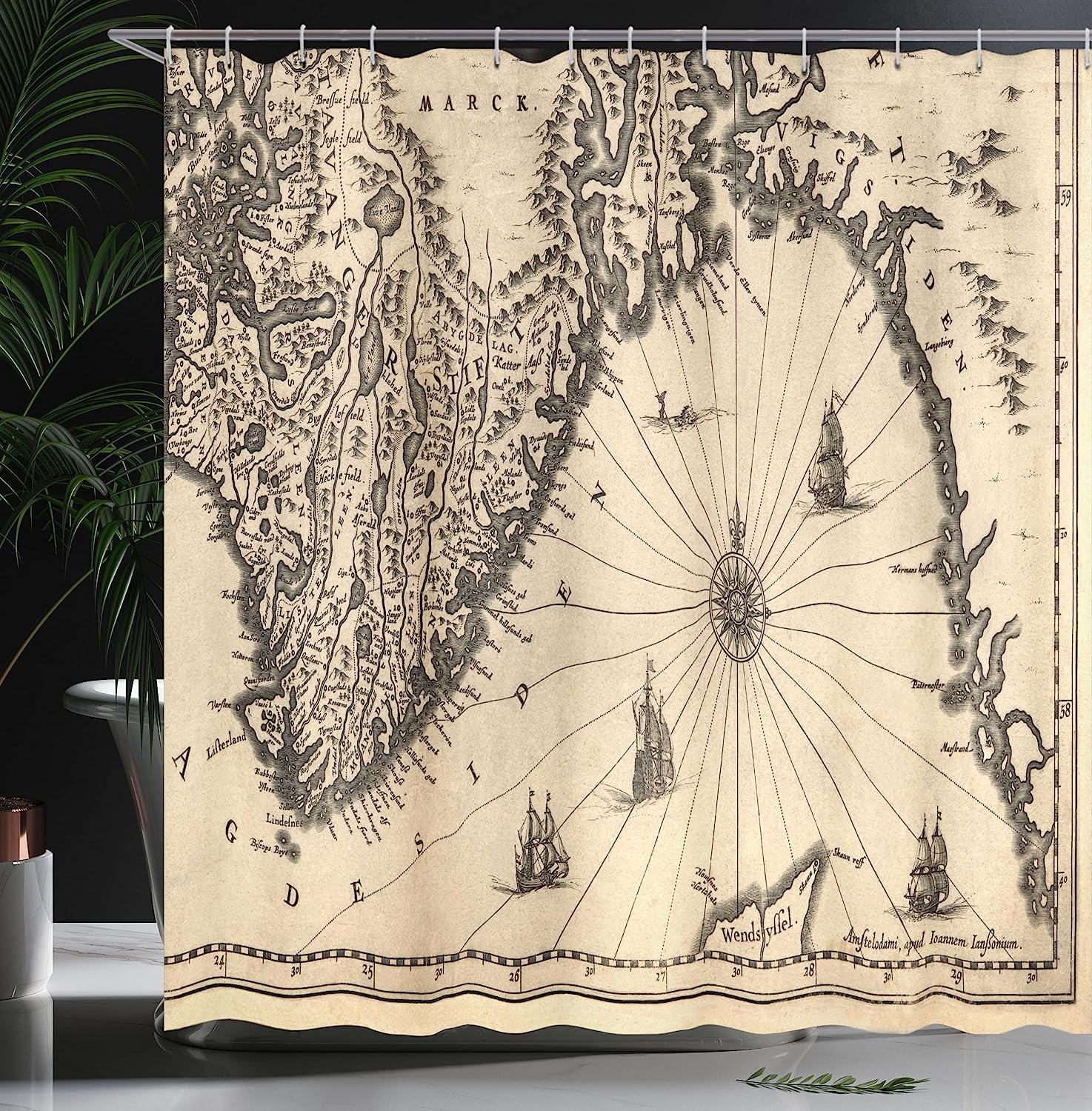 World Map Of Southern Part Norway Vikings Shower Curtain, Cream Grey Cloth Fabric Decor - Image 3
