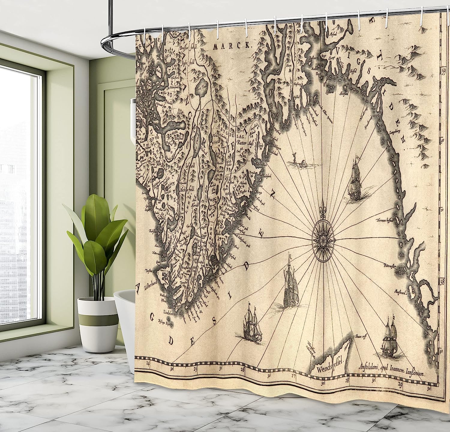 World Map Of Southern Part Norway Vikings Shower Curtain, Cream Grey Cloth Fabric Decor - Image 4