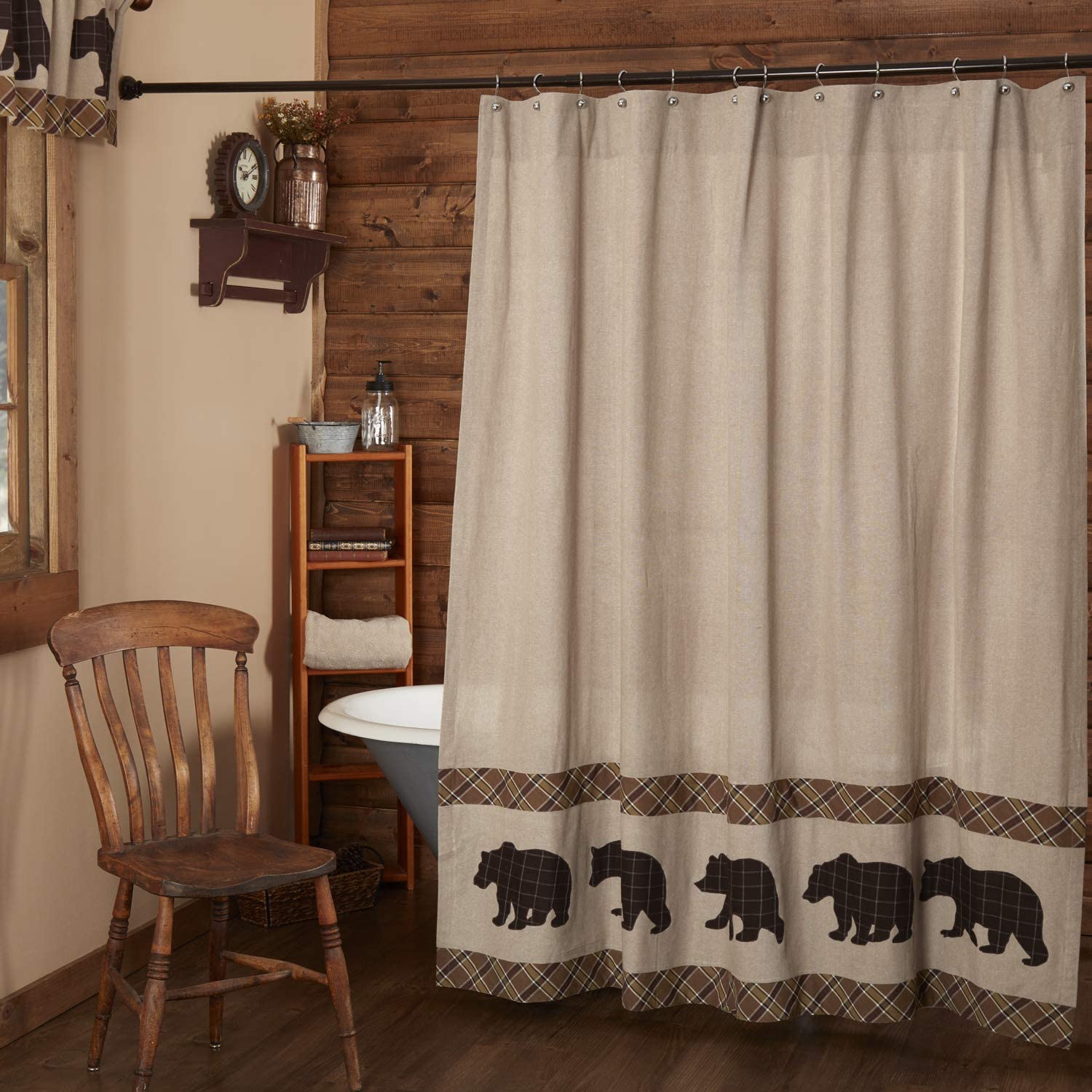 Wyatt Bear Rustic & Lodge Bath Bedding Accessory Shower Curtain for Country Decor