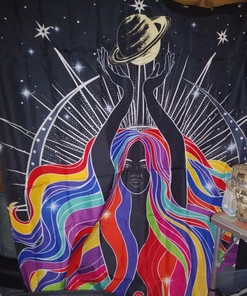 X Wide Universe Goddess Shower Curtain/Hooks For African-American Bathroom Decor