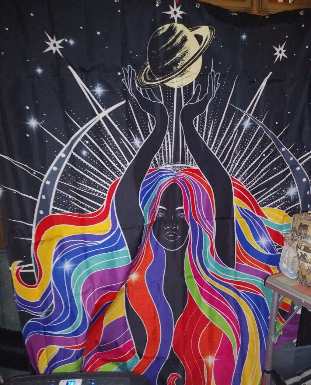 X Wide Universe Goddess Shower Curtain/Hooks For African-American Bathroom Decor