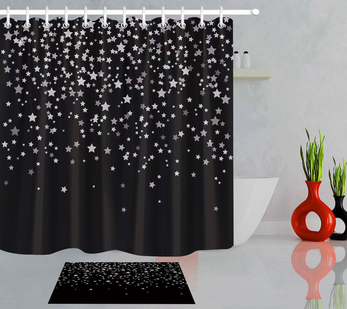 Xmas Stars Print Shower Curtain For Bathroom