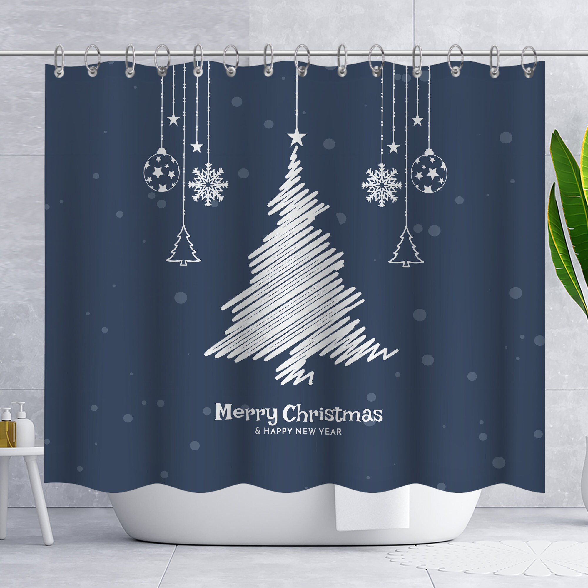 Xmas Tree and Snowflakes Christmas Shower Curtain - Festive Bathroom Decor