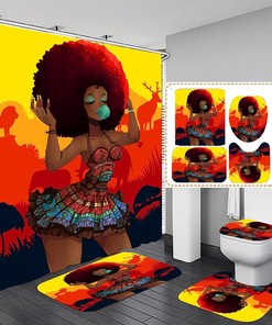 Yellow African American Woman Shower Curtain With Black Girl Bathroom Decor