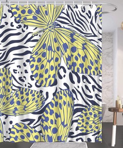 Yellow And Blue Butterfly Shower Curtain For Artistic Bathroom.