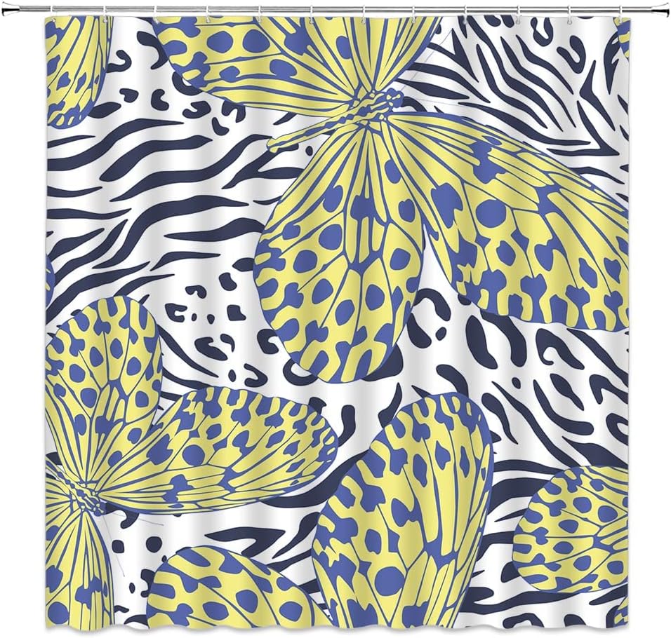 Yellow And Blue Butterfly Shower Curtain For Artistic Bathroom. - Image 2