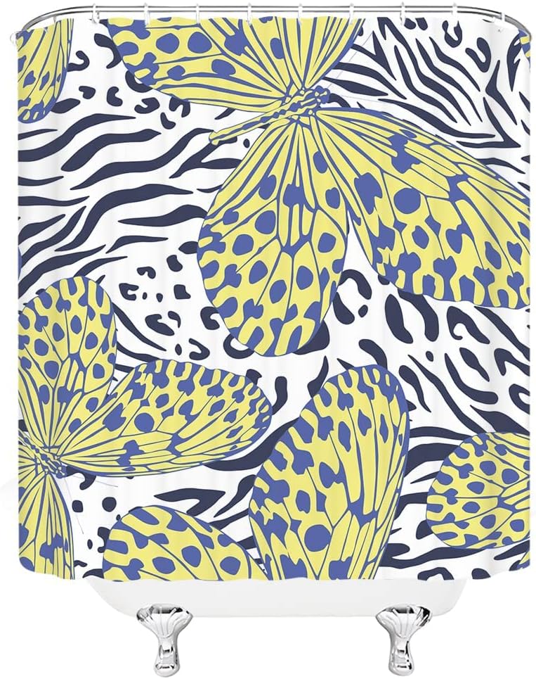 Yellow And Blue Butterfly Shower Curtain For Artistic Bathroom. - Image 4