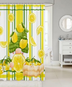Yellow And Green Heavy Fabric Lemon Fruit Waterproof Shower Curtain For Bathroom Decor