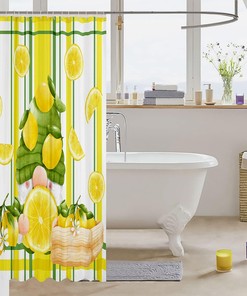 Yellow And Green Heavy Fabric Lemon Fruit Waterproof Shower Curtain For Bathroom Decor