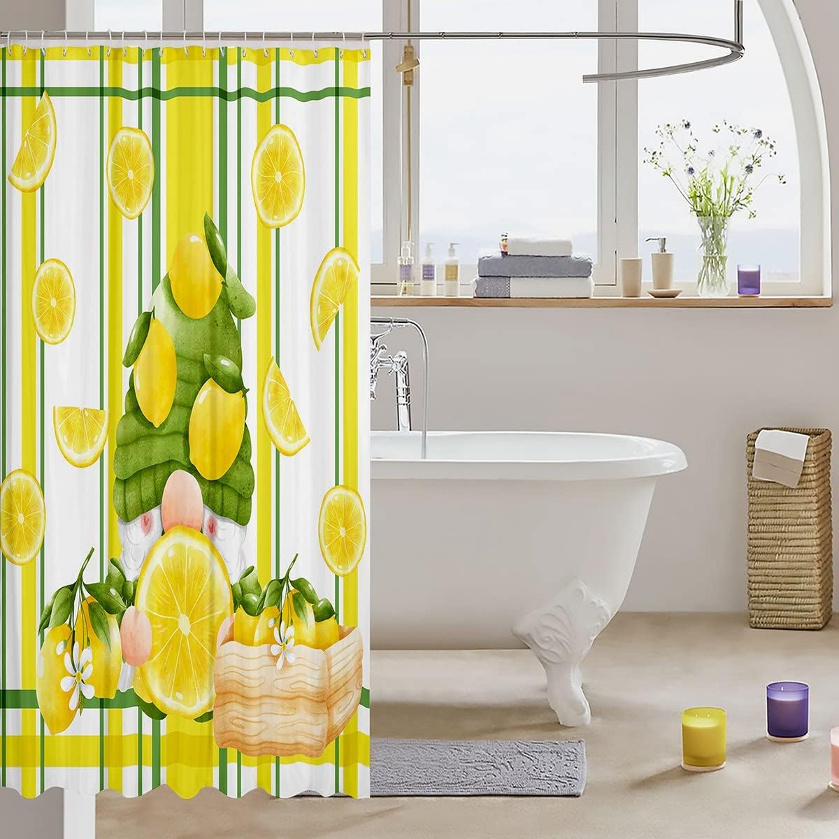 Yellow And Green Heavy Fabric Lemon Fruit Waterproof Shower Curtain For Bathroom Decor