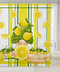 Yellow And Green Heavy Fabric Lemon Fruit Waterproof Shower Curtain For Bathroom Decor