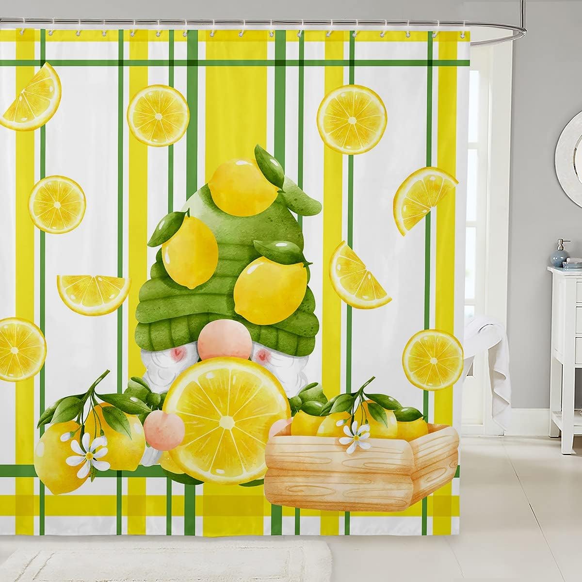 Yellow And Green Heavy Fabric Lemon Fruit Waterproof Shower Curtain For Bathroom Decor