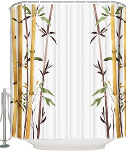Yellow Arrow Bamboo Plant Art Shower Curtain, Stylish And Colorful Fabric Bathroom Curtain