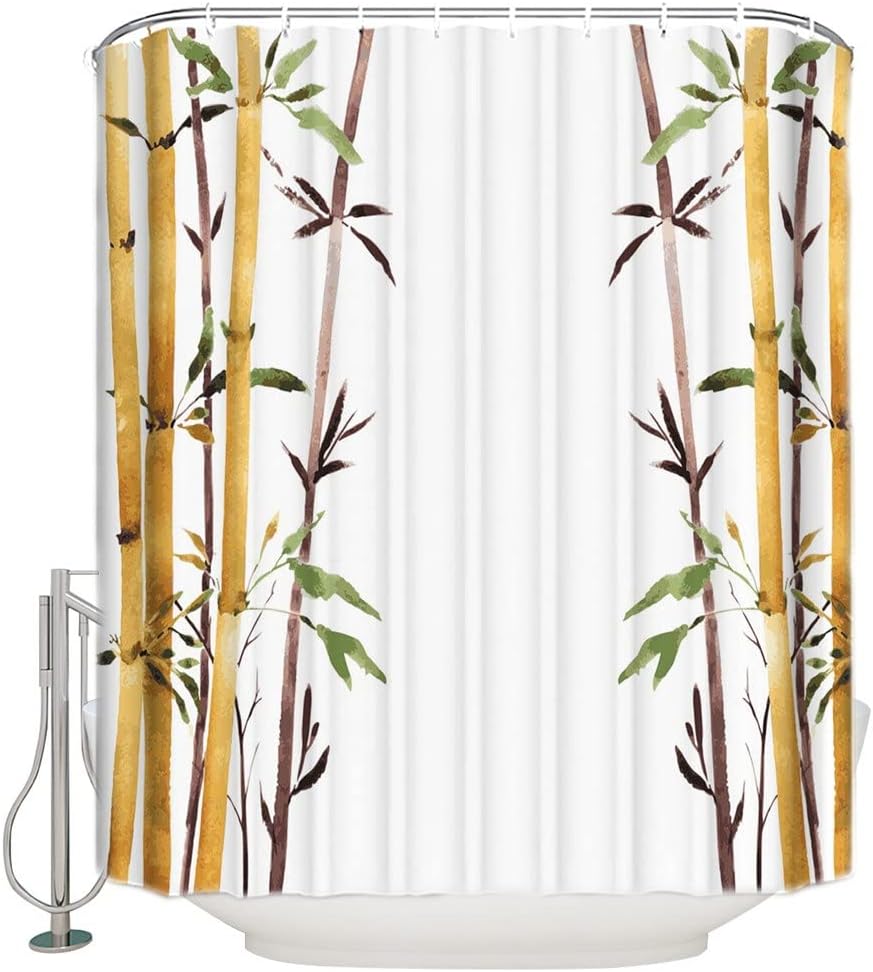 Yellow Arrow Bamboo Plant Art Shower Curtain, Stylish And Colorful Fabric Bathroom Curtain