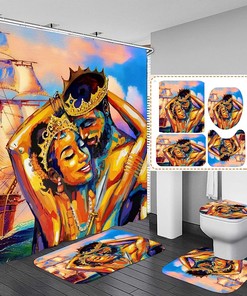 Yellow Black Girl Bathroom Decor Shower Curtain Set