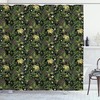 Yellow Black Green Sage Shower Curtain With Spring Inspired Ornaments