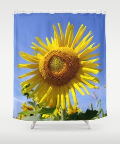 Yellow Blue Green Sunflower Print Shower Curtain, Bath Accessories, Designer Interior Bathroom Decor, Floral Theme