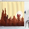 Yellow Brown Redwood Arid Country Landscape Sunset In Stone Desert Saguaro And Mountains Shower Curtain