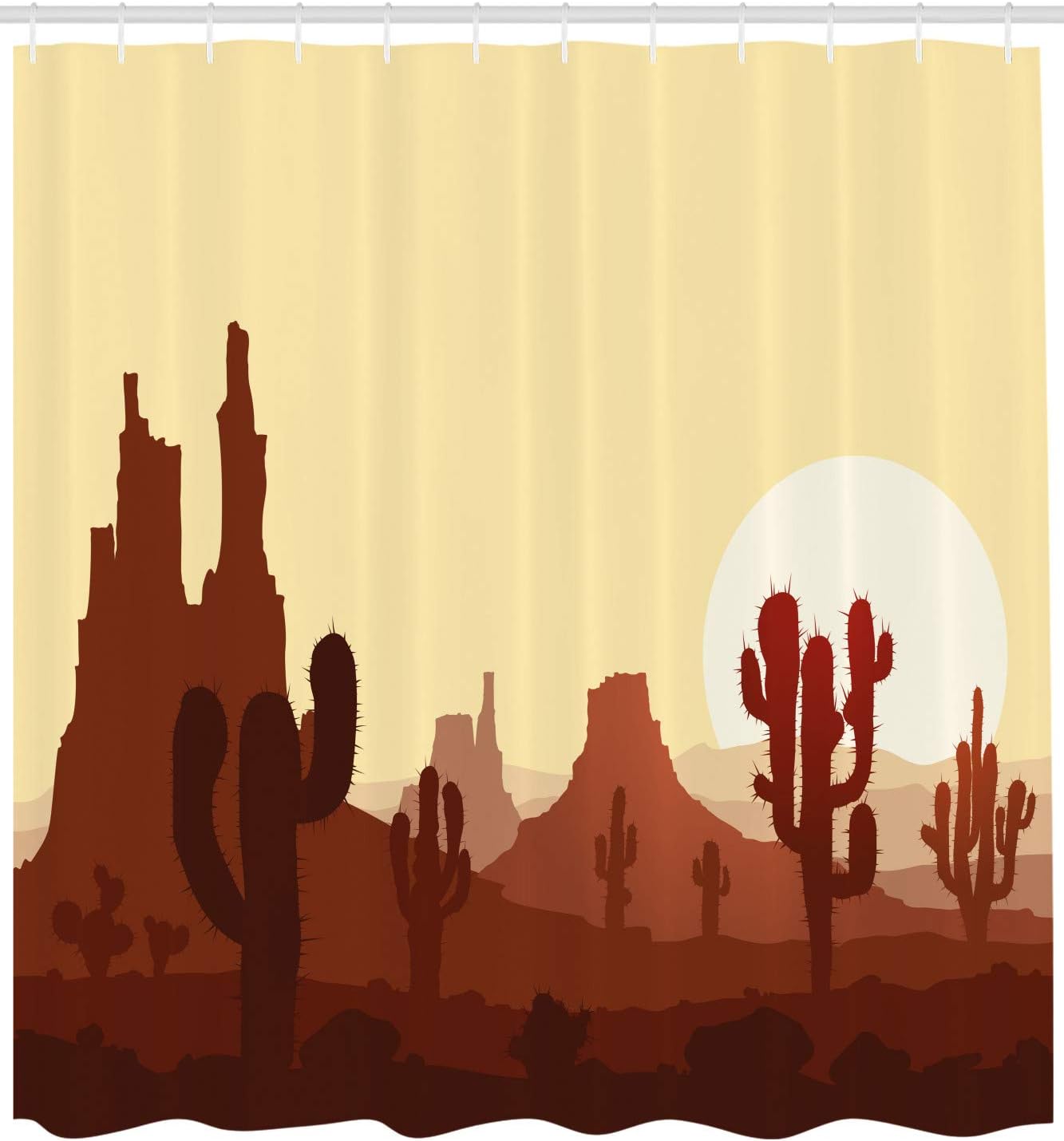 Yellow Brown Redwood Arid Country Landscape Sunset In Stone Desert Saguaro And Mountains Shower Curtain - Image 2
