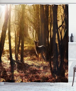 Yellow Brown Young Deer At Sunset Dutch National Park Outdoors Photo Shower Curtain