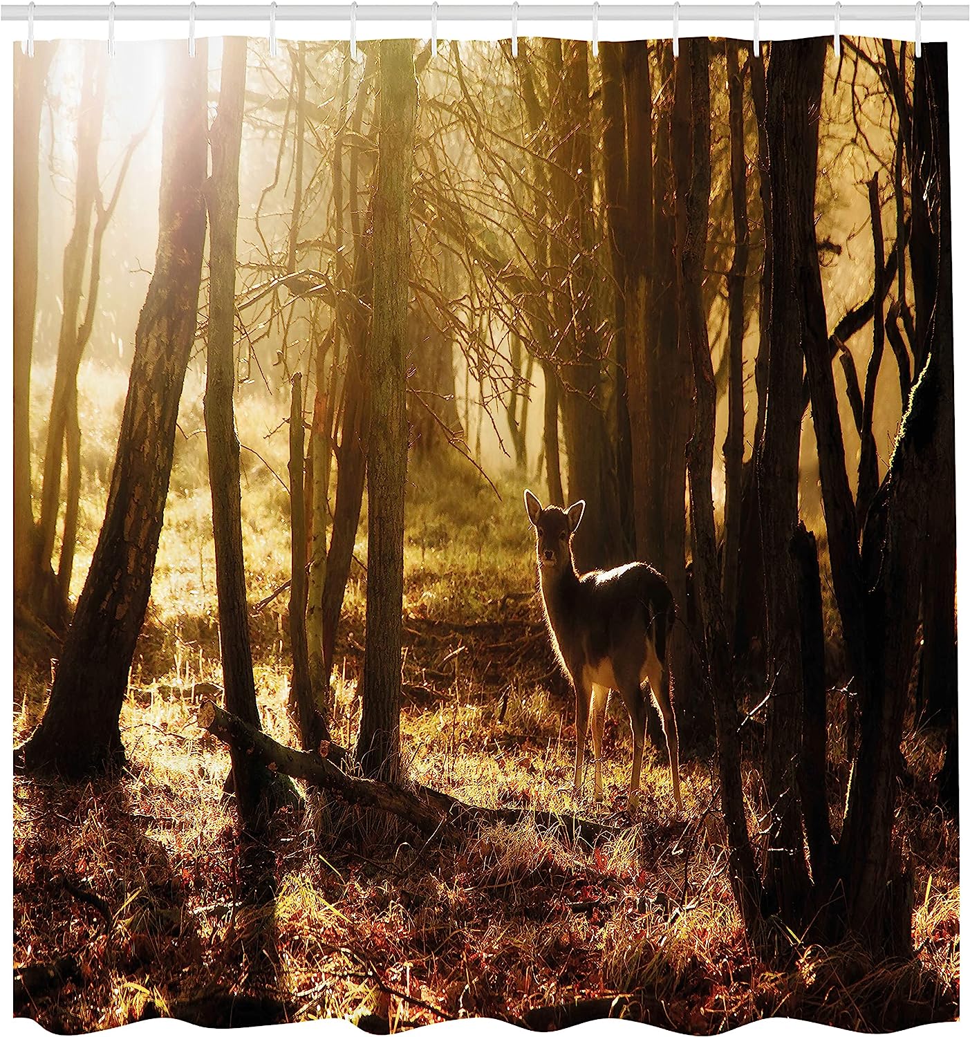 Yellow Brown Young Deer At Sunset Dutch National Park Outdoors Photo Shower Curtain - Image 2