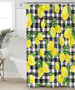 Yellow Buffalo Plaid Lemon Shower Curtain, Summer Bathroom Decor